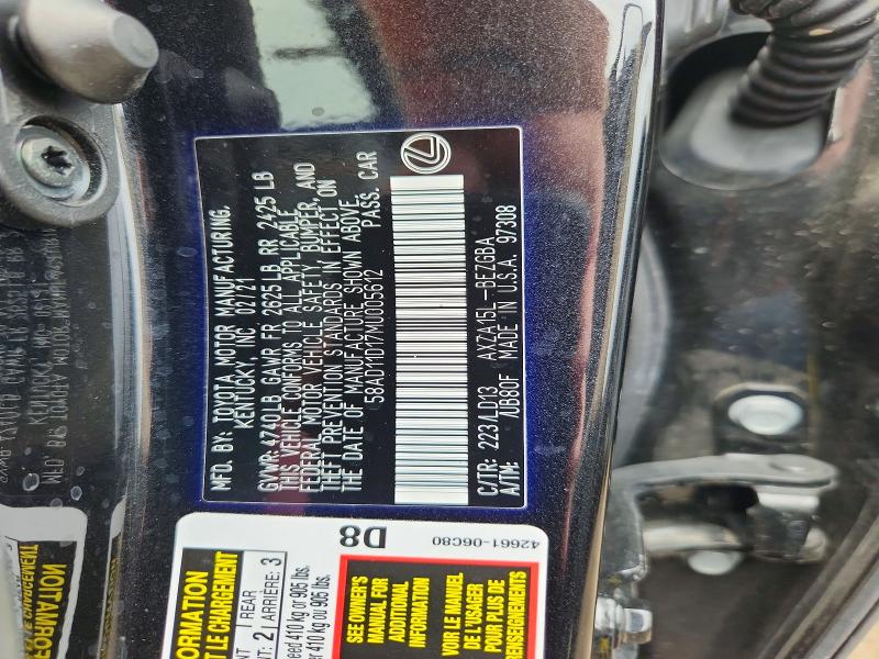Aukcja sprzedaży 2021 Lexus Es 250, vin: 58AD11D17MU005612, numer aukcji: 69362416