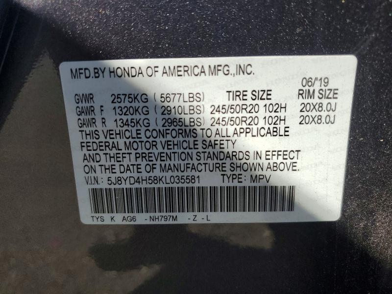 Aukcja sprzedaży 2019 Acura Mdx, vin: 5J8YD4H58KL035581, numer aukcji: 68765356