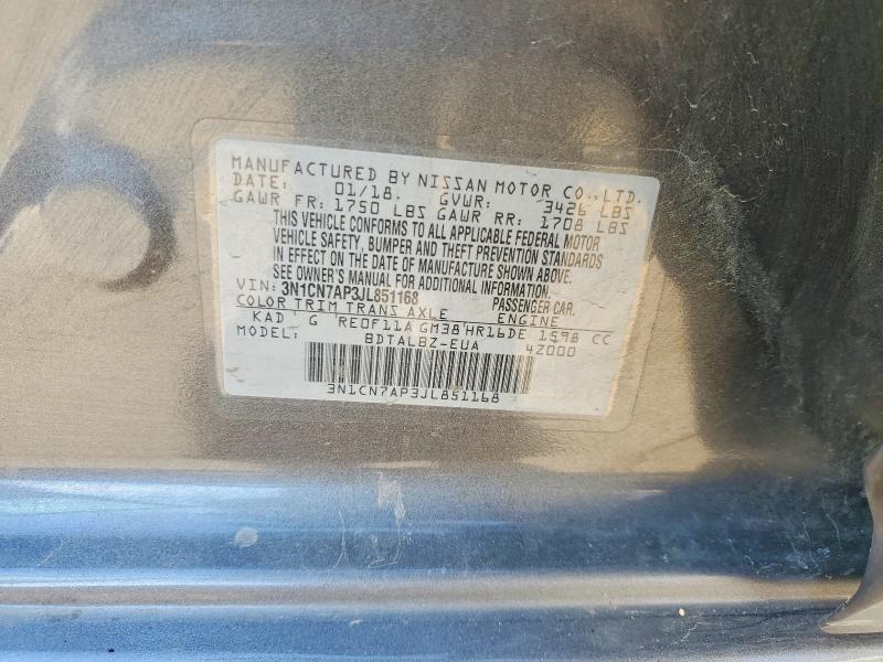 Aukcja sprzedaży 2018 Nissan Versa, vin: 3N1CN7AP3JL851168, numer aukcji: 69149876
