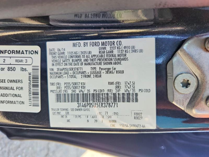69540146 :رقم المزاد ، 3FA6P0SU5ER378771 vin ، 2014 Ford Fusion مزاد بيع