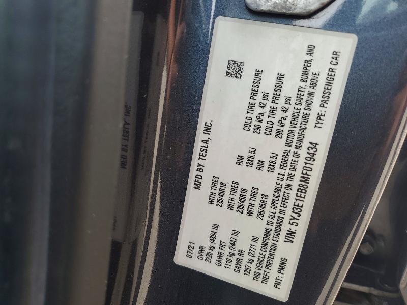 Продажа на аукционе авто 2021 Tesla Model 3, vin: 5YJ3E1EB8MF019434, номер лота: 68780596