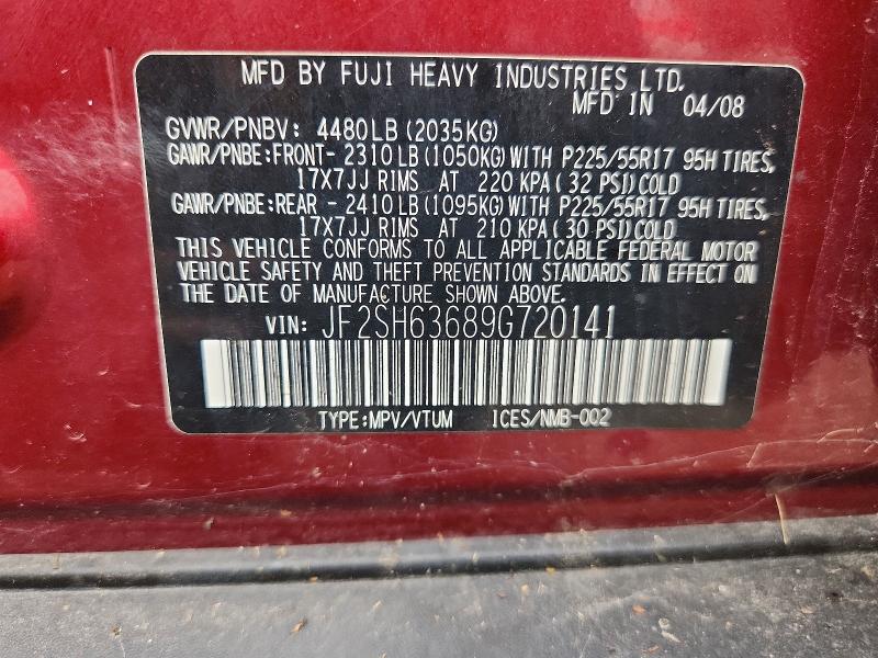 68084336 :رقم المزاد ، JF2SH63689G720141 vin ، 2009 Subaru Forester مزاد بيع