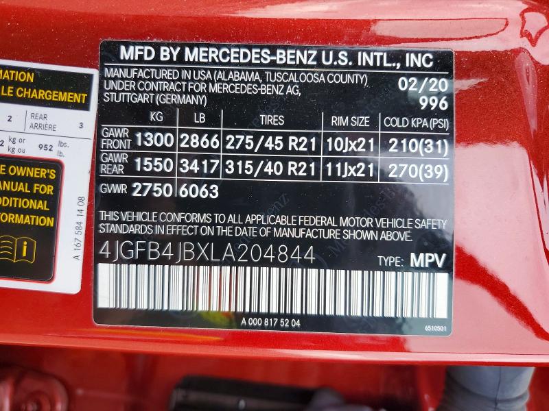 Aukcja sprzedaży 2020 Mercedes-benz Gle, vin: 4JGFB4JBXLA204844, numer aukcji: 69456436