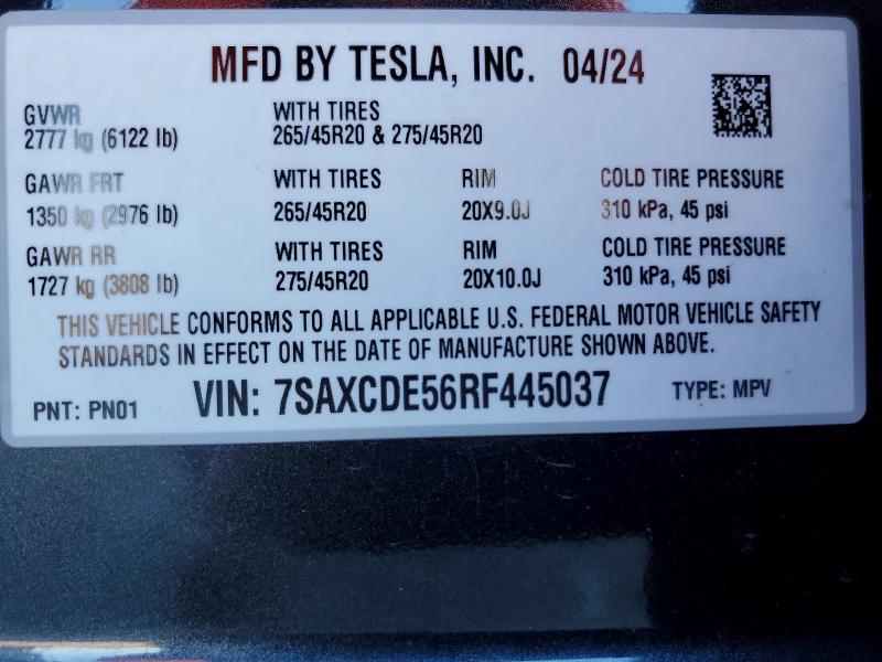 Aukcja sprzedaży 2024 Tesla Model X, vin: 7SAXCDE56RF445037, numer aukcji: 68242716