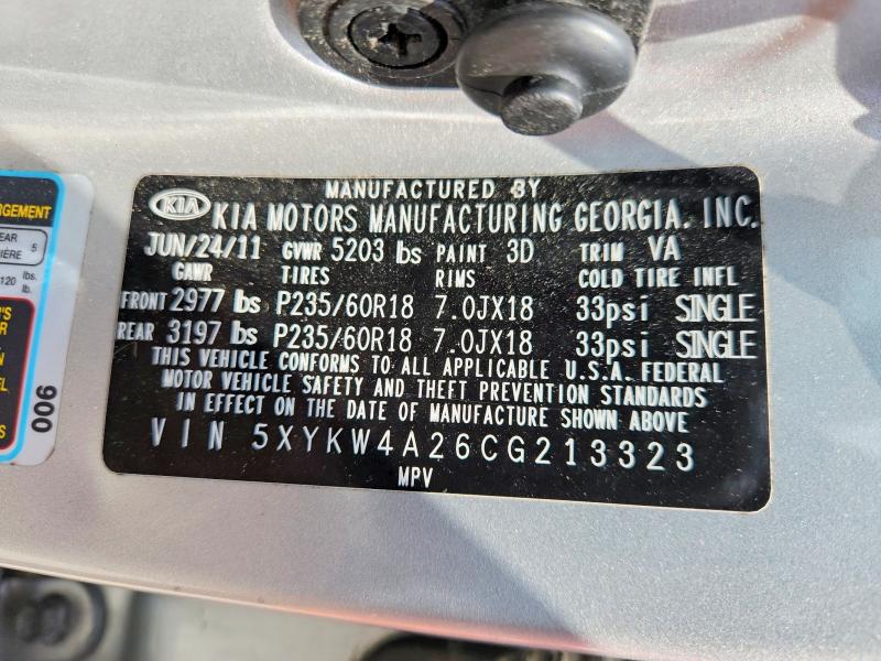 68635276 :رقم المزاد ، 5XYKW4A26CG213323 vin ، 2012 Kia Sorento مزاد بيع