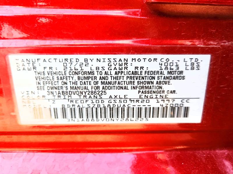 2022 Nissan Sentra მანქანა იყიდება აუქციონზე, vin: 3N1AB8DV0NY286225, აუქციონის ნომერი: 67176026
