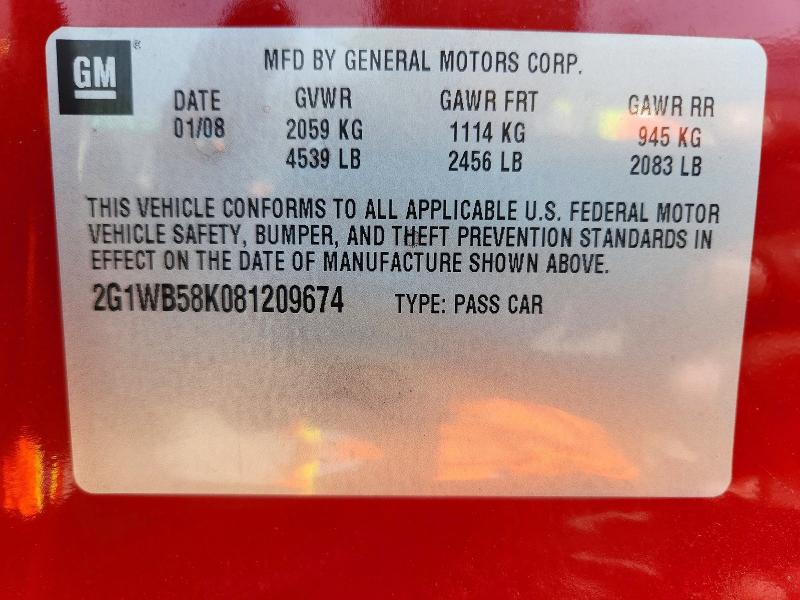 Продаж на аукціоні авто 2008 Chevrolet Impala, vin: 2G1WB58K081209674, номер лоту: 69347246