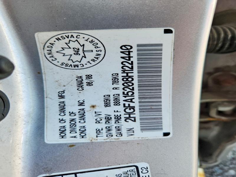 67364266 :رقم المزاد ، 2HGFA15208H122440 vin ، 2008 Honda Civic مزاد بيع