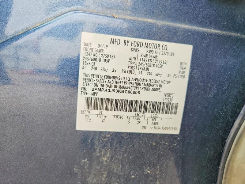 67924576 :رقم المزاد ، 2FMPK3J93KBC06806 vin ، 2019 Ford Edge مزاد بيع