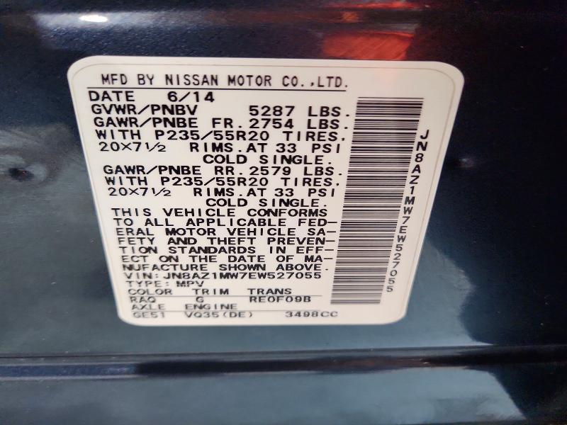 Продаж на аукціоні авто 2014 Nissan Murano, vin: JN8AZ1MW7EW527055, номер лоту: 70889486