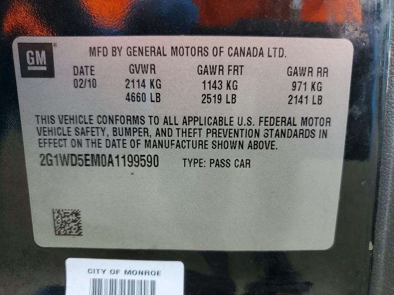 69098176 :رقم المزاد ، 2G1WD5EM0A1199590 vin ، 2010 Chevrolet Impala مزاد بيع