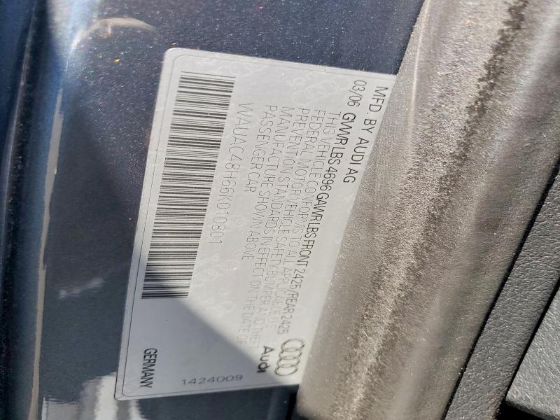2006 Audi A4 მანქანა იყიდება აუქციონზე, vin: WAUAC48H66K010801, აუქციონის ნომერი: 70362316
