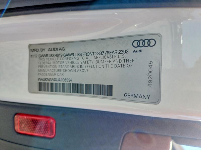 Auction sale of the 2018 Audi A4, vin: WAUKMAF4XJA106994, lot number: 69543166