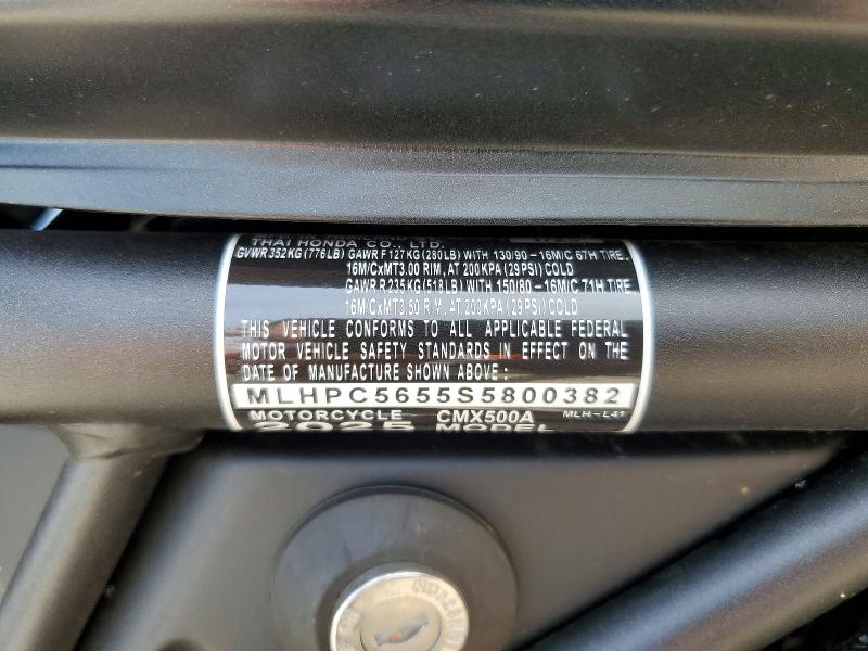Aukcja sprzedaży 2025 Honda Cmx500, vin: MLHPC5655S5800382, numer aukcji: 67715946