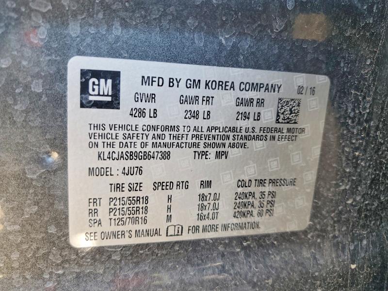 Продаж на аукціоні авто 2016 Buick Encore, vin: KL4CJASB9GB647388, номер лоту: 69036476