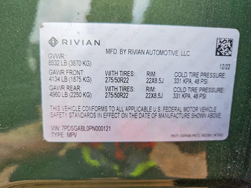 68608076 :رقم المزاد ، 7PDSGABL0PN000121 vin ، 2023 Rivian R1s مزاد بيع