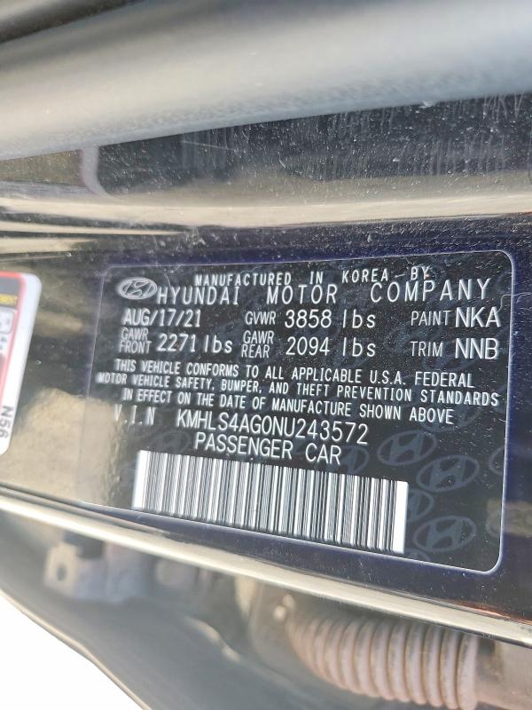Aukcja sprzedaży 2022 Hyundai Elantra, vin: KMHLS4AG0NU243572, numer aukcji: 68304396