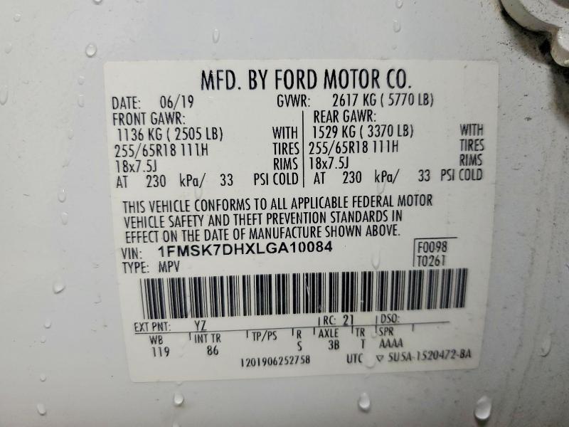 70424466 :رقم المزاد ، 1FMSK7DHXLGA10084 vin ، 2020 Ford Explorer مزاد بيع
