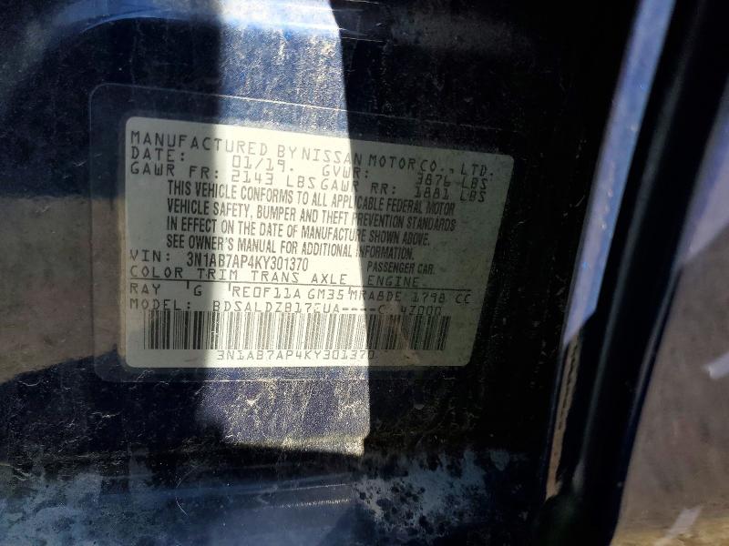 Aukcja sprzedaży 2019 Nissan Sentra, vin: 3N1AB7AP4KY301370, numer aukcji: 68863116