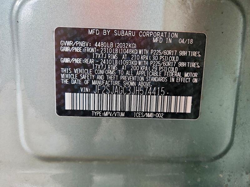 Aukcja sprzedaży 2018 Subaru Forester, vin: JF2SJAGC3JH574415, numer aukcji: 67340996