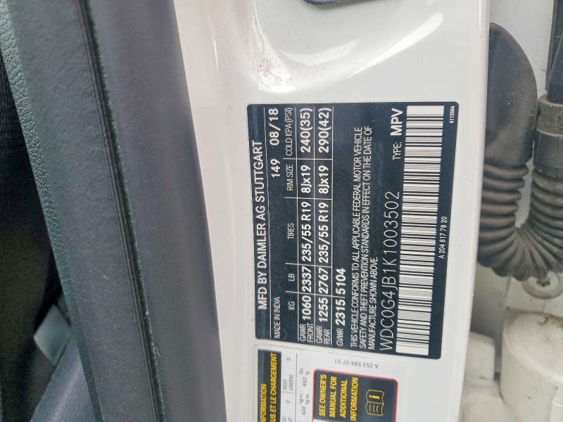 69893116 :رقم المزاد ، WDC0G4JB1K1003502 vin ، 2019 Mercedes-benz Glc مزاد بيع