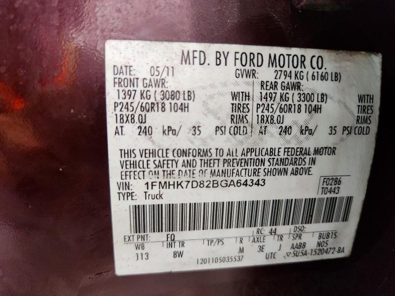 68992616 :رقم المزاد ، 1FMHK7D82BGA64343 vin ، 2011 Ford Explorer مزاد بيع