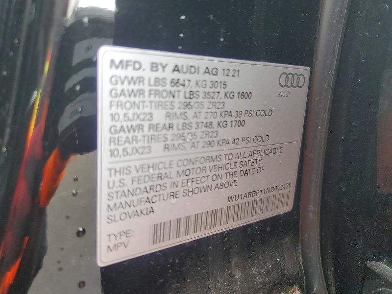 Aukcja sprzedaży 2022 Audi Rs Q8, vin: WU1ARBF11ND012120, numer aukcji: 69725256