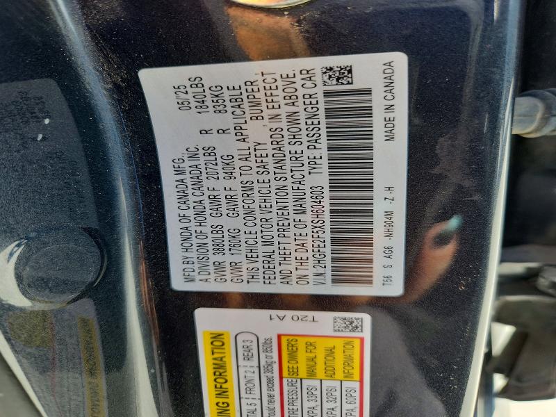 Продажа на аукционе авто 2025 Honda Civic, vin: 2HGFE2F5XSH604603, номер лота: 69764606