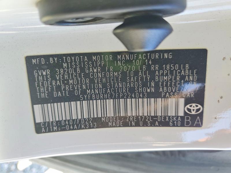 Продажа на аукционе авто 2015 Toyota Corolla, vin: 5YFBURHE7FP224043, номер лота: 68602756