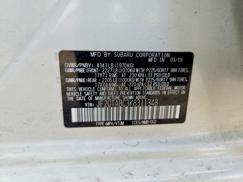 Продаж на аукціоні авто 2019 Subaru Crosstrek, vin: JF2GTABC3K8311348, номер лоту: 67253566