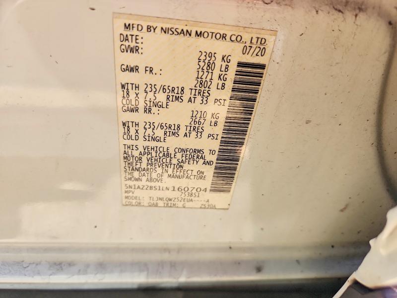 Aukcja sprzedaży 2020 Nissan Murano, vin: 5N1AZ2BS1LN160704, numer aukcji: 68850016