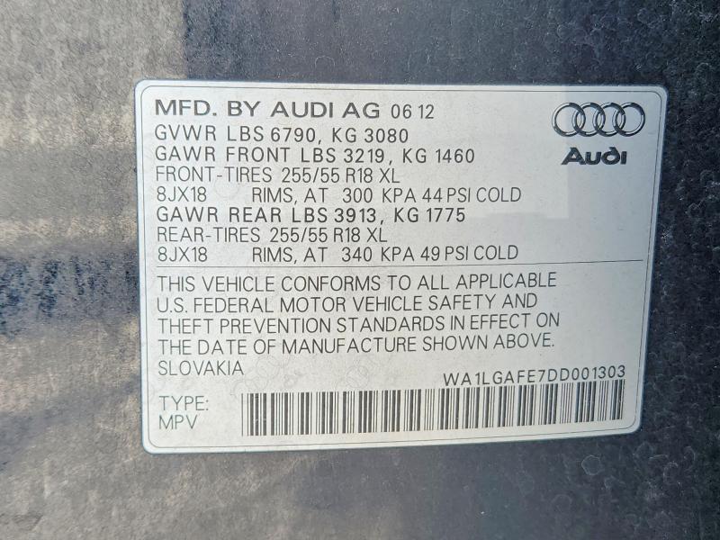 Aukcja sprzedaży 2013 Audi Q7, vin: WA1LGAFE7DD001303, numer aukcji: 68285996