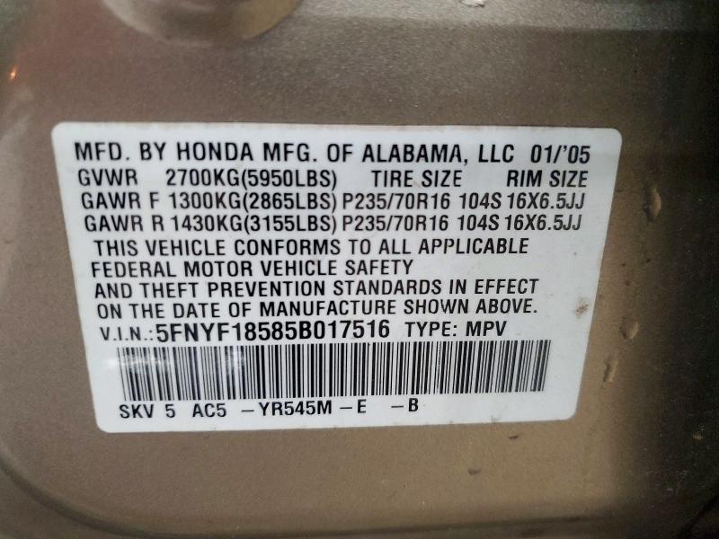 Продаж на аукціоні авто 2005 Honda Pilot, vin: 5FNYF18585B017516, номер лоту: 69491886