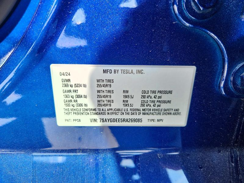 Aukcja sprzedaży 2024 Tesla Model Y, vin: 7SAYGDEE5RA269085, numer aukcji: 70144586