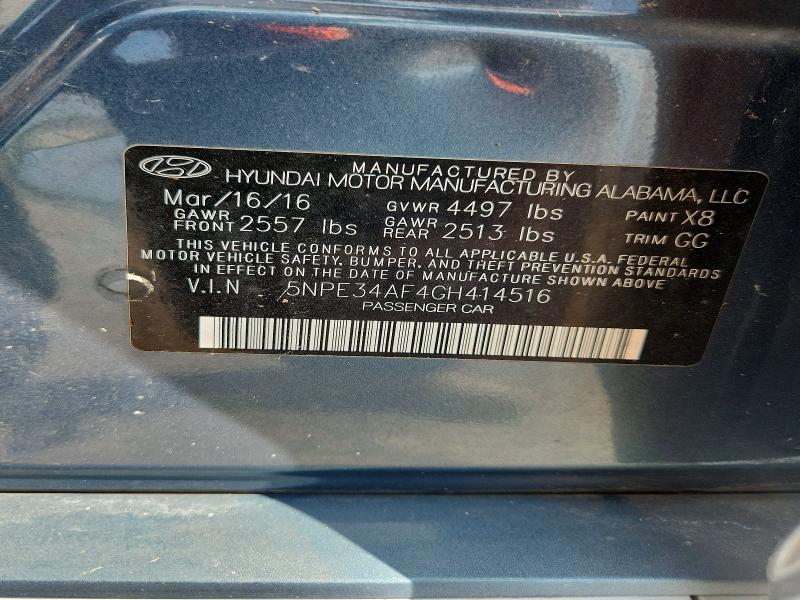 69540436 :رقم المزاد ، 5NPE34AF4GH414516 vin ، 2016 Hyundai Sonata مزاد بيع