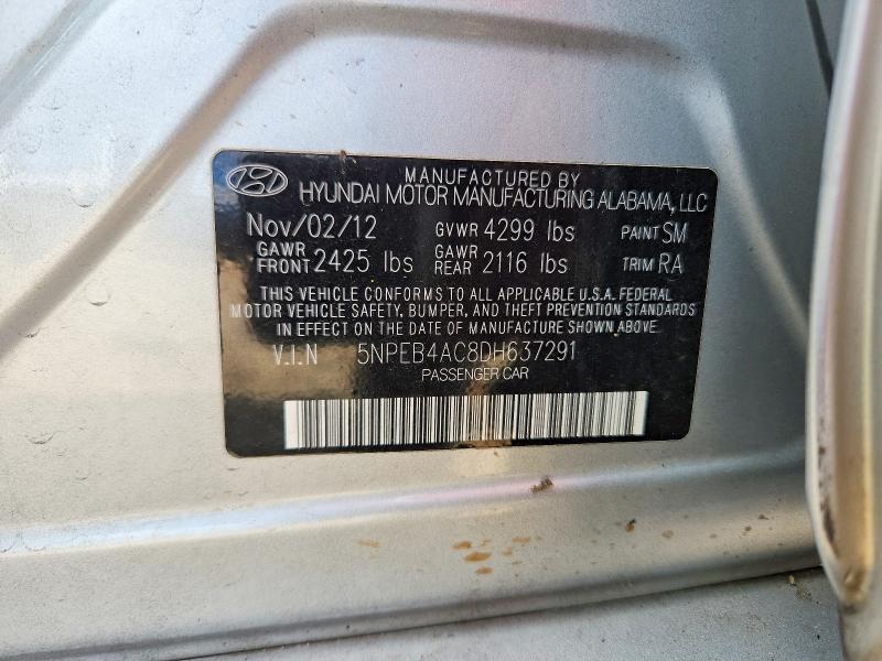 2013 Hyundai Sonata მანქანა იყიდება აუქციონზე, vin: 5NPEB4AC8DH637291, აუქციონის ნომერი: 69085786