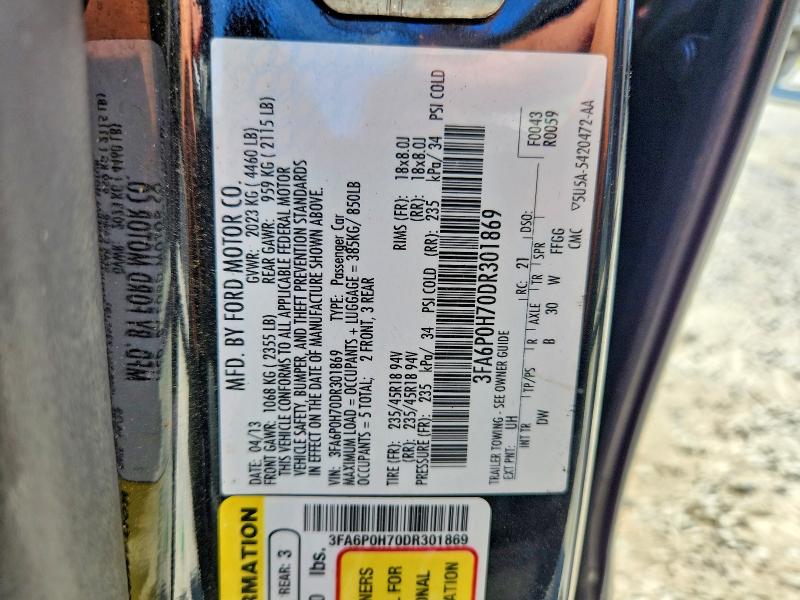 68325986 :رقم المزاد ، 3FA6P0H70DR301869 vin ، 2013 Ford Fusion مزاد بيع