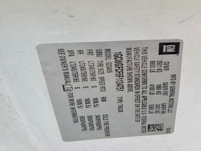 2015 Chevrolet Express G2500 მანქანა იყიდება აუქციონზე, vin: 1GCWGFCF6F1134751, აუქციონის ნომერი: 67355866