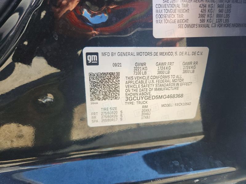 Продаж на аукціоні авто 2021 Chevrolet Silverado, vin: 3GCUYGED5MG468368, номер лоту: 68381366