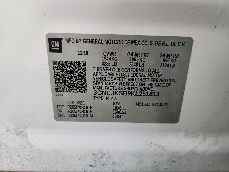 Продажа на аукционе авто 2019 Chevrolet Trax, vin: 3GNCJKSB9KL251813, номер лота: 69373646