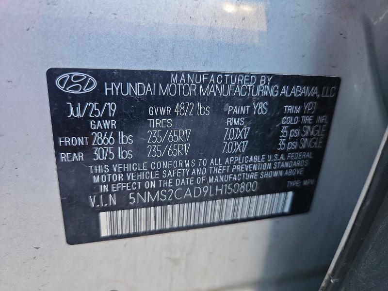 Продаж на аукціоні авто 2020 Hyundai Santa Fe, vin: 5NMS2CAD9LH150800, номер лоту: 68491696