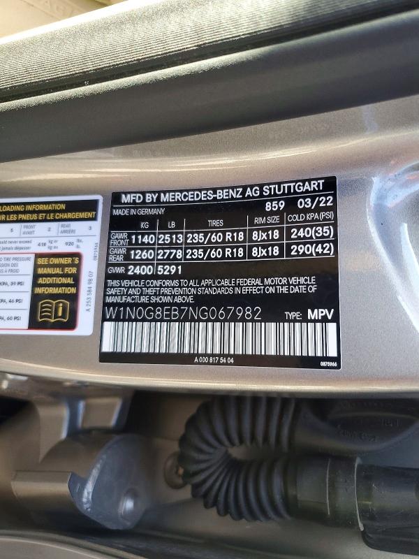 70472886 :رقم المزاد ، W1N0G8EB7NG067982 vin ، 2022 Mercedes-benz Glc مزاد بيع