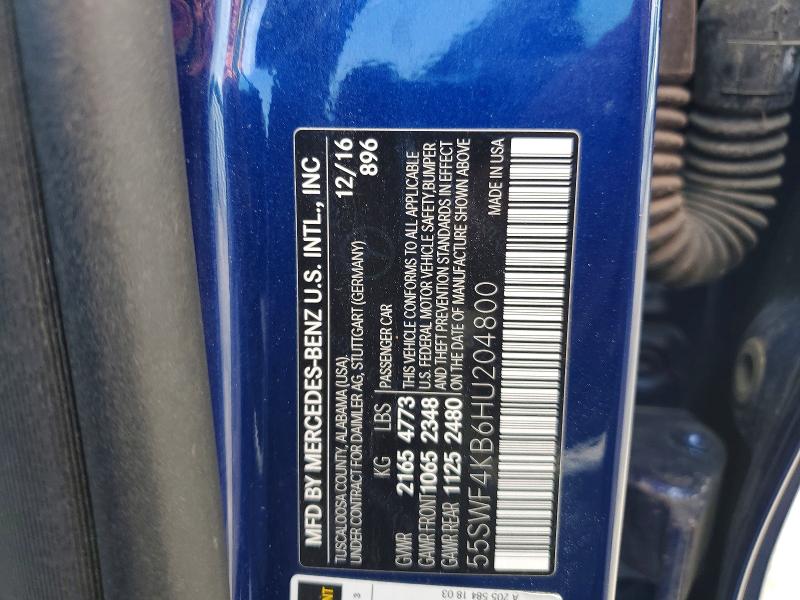 Aukcja sprzedaży 2017 Mercedes-benz C, vin: 55SWF4KB6HU204800, numer aukcji: 68548116