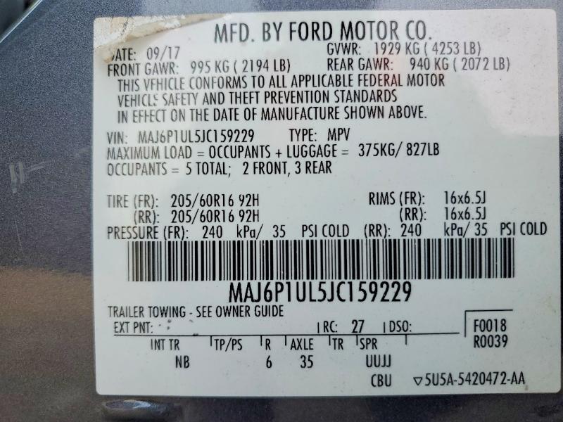 2018 Ford Ecosport მანქანა იყიდება აუქციონზე, vin: MAJ6P1UL5JC159229, აუქციონის ნომერი: 67522496