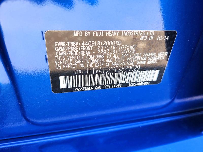 Aukcja sprzedaży 2015 Subaru Wrx, vin: JF1VA1J63F9820529, numer aukcji: 67513106