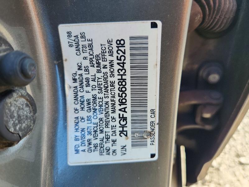 Aukcja sprzedaży 2008 Honda Civic, vin: 2HGFA16568H345218, numer aukcji: 67800106
