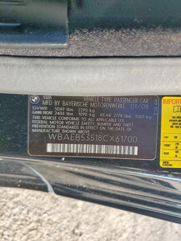 Продажа на аукционе авто 2008 Bmw 650, vin: WBAEB53518CX61700, номер лота: 68194276
