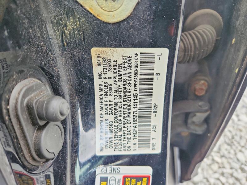 Aukcja sprzedaży 2007 Honda Civic, vin: 1HGFA16527L141145, numer aukcji: 68381706