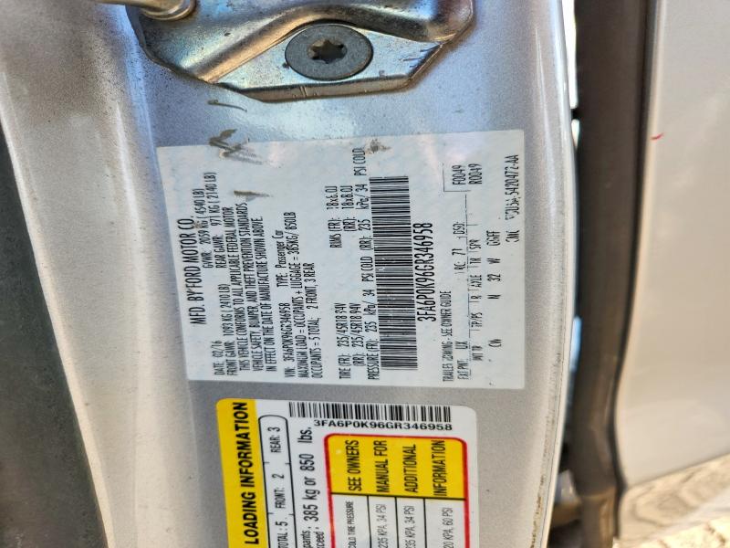 2016 Ford Fusion მანქანა იყიდება აუქციონზე, vin: 3FA6P0K96GR346958, აუქციონის ნომერი: 68293516