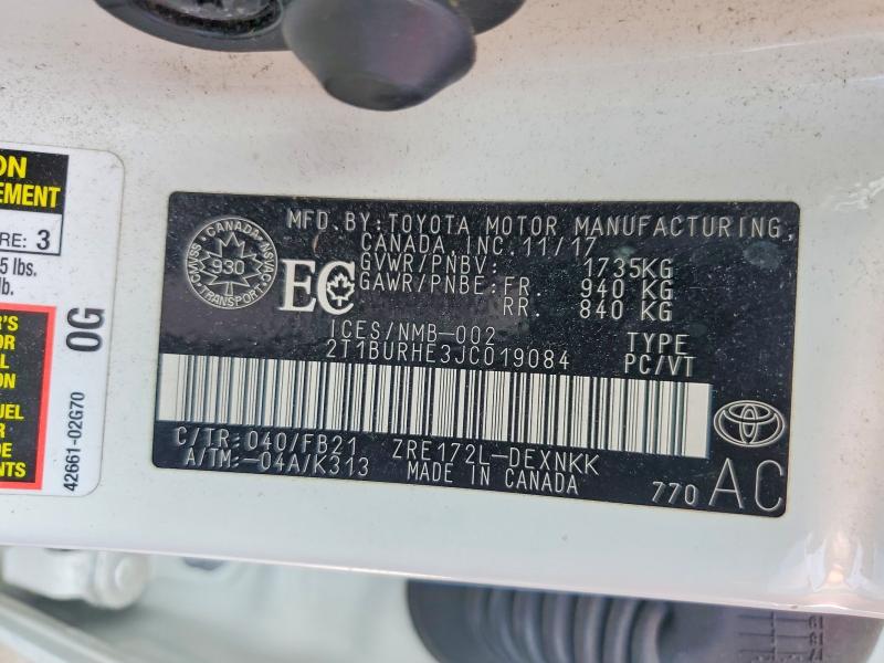 Aukcja sprzedaży 2018 Toyota Corolla, vin: 2T1BURHE3JC019084, numer aukcji: 68833126